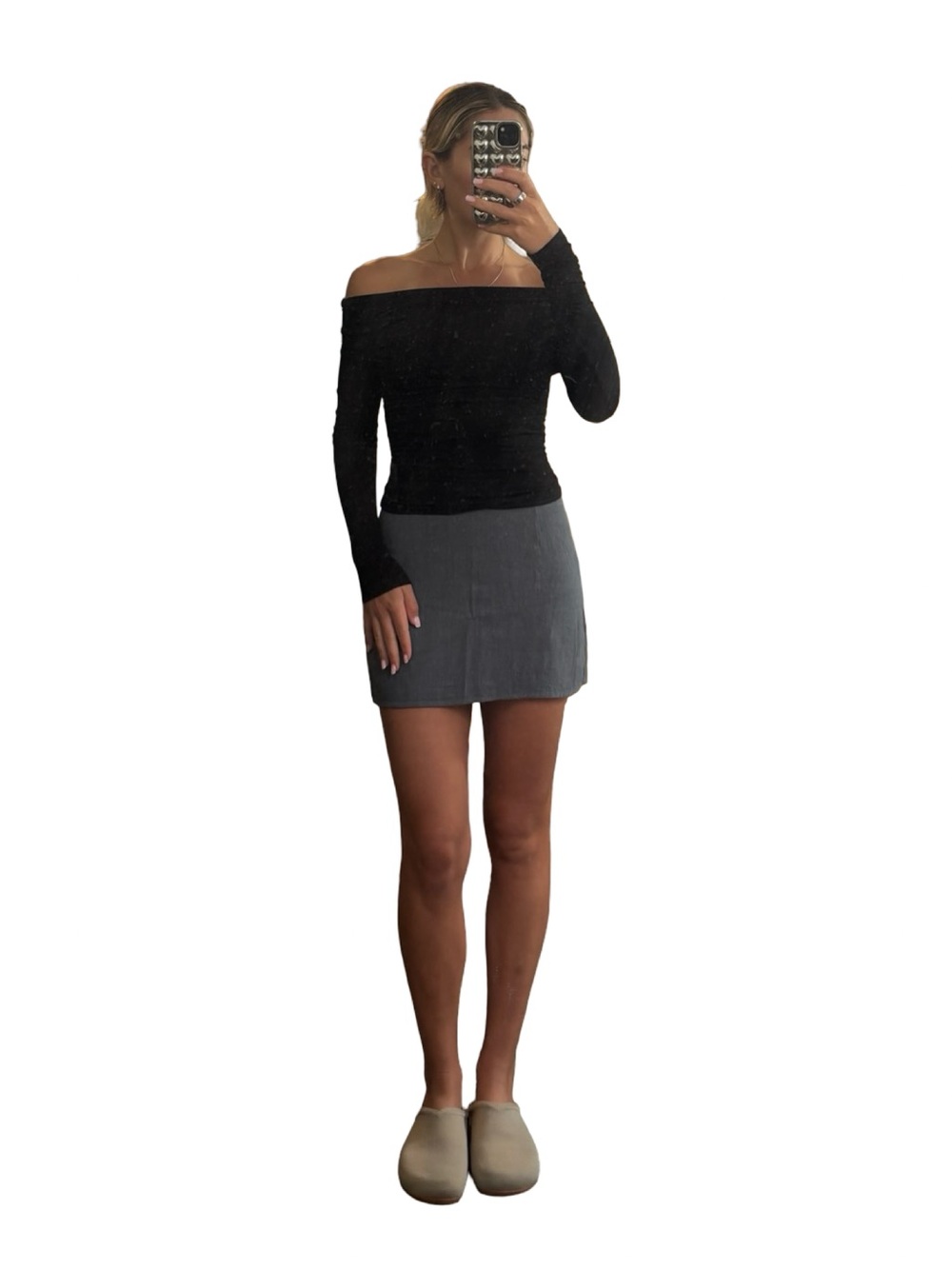 Urban Outfitters Black Off-Shoulder Long Sleeve Top